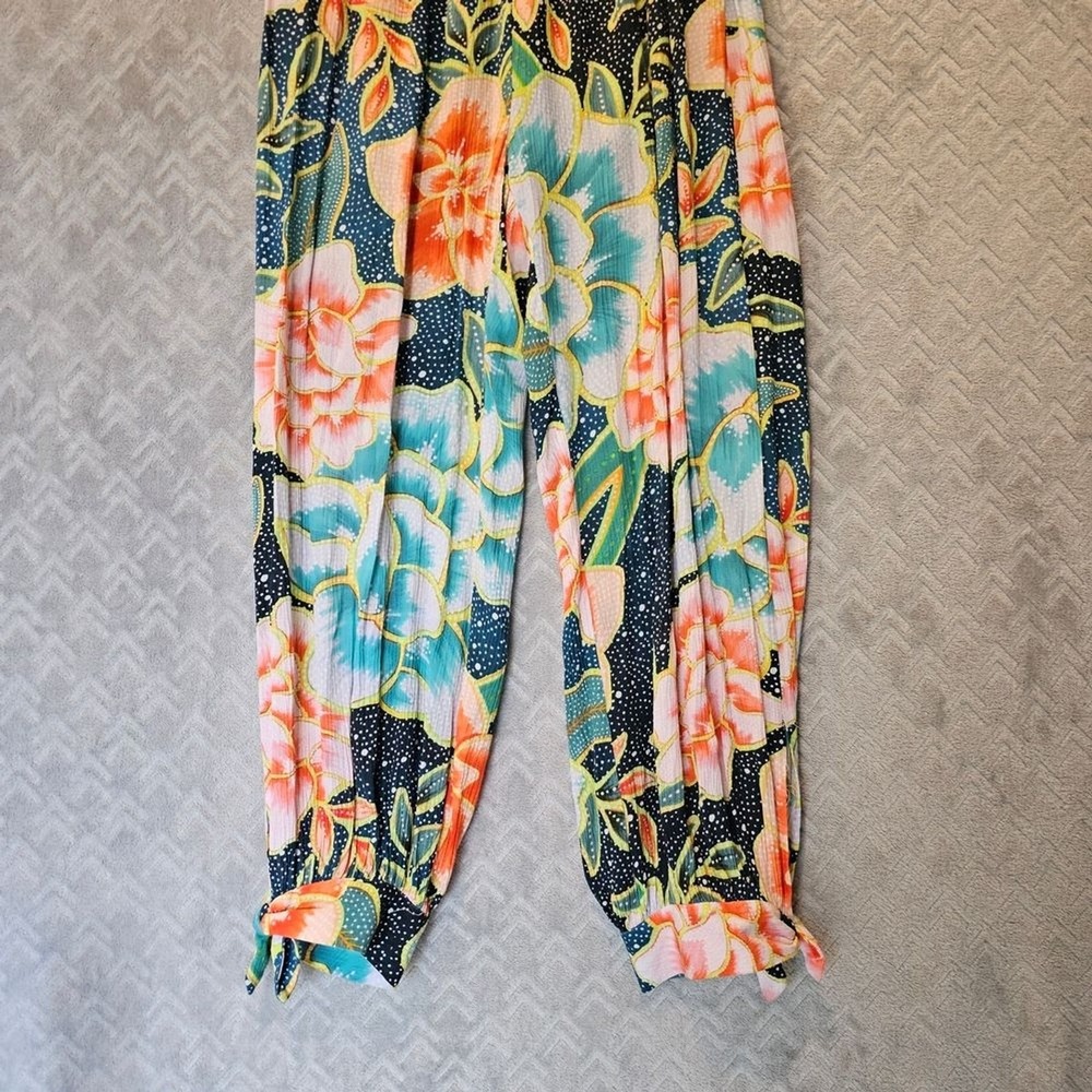 Mara Hoffman Floral Jumpsuit L Vibrant Tropical Wide Leg Boho Resort Vacation - Picture 5 of 8